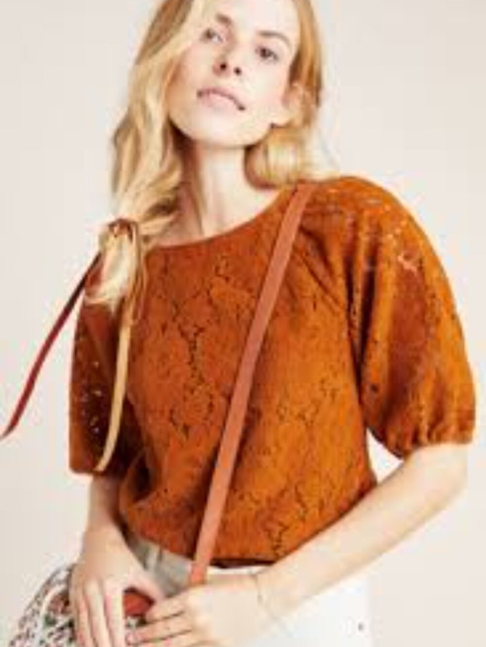 Dolan Left Coast Collection, Brown Floral Corduroy Elbow Sleeve Top, - XS